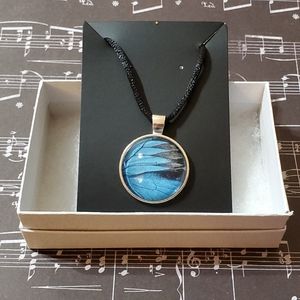 NEW Blue Butterfly Wing Pendant On Silk Cord